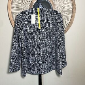 Melloday Mock Neck Exposed Yellow Zipper Back Funky Printed 3/4 Sleeve Blouse XL